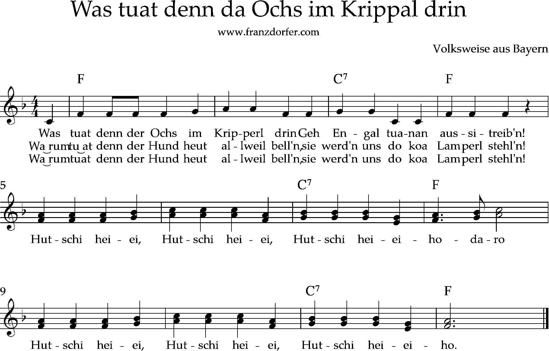 Was tuat denn da Ochs im Krippal drin - F-Dur Weihnachtslied, Was tuat denn da Ochs im Krippal drin